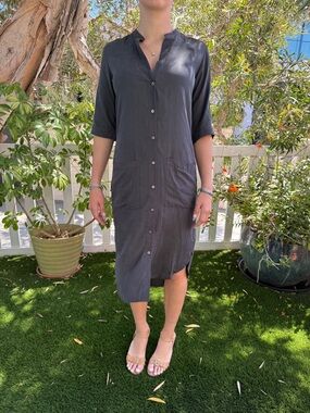 James Perse Charcoal Button-Front Midi Dress